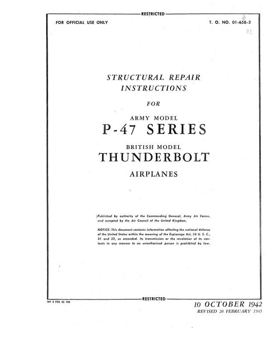 Republic Aviation P-47 1942 Structural Repair Instructions (01-65B-3)