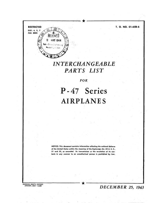 Republic Aviation P-47 1943 Interchangeable Parts List (01-65B-6)