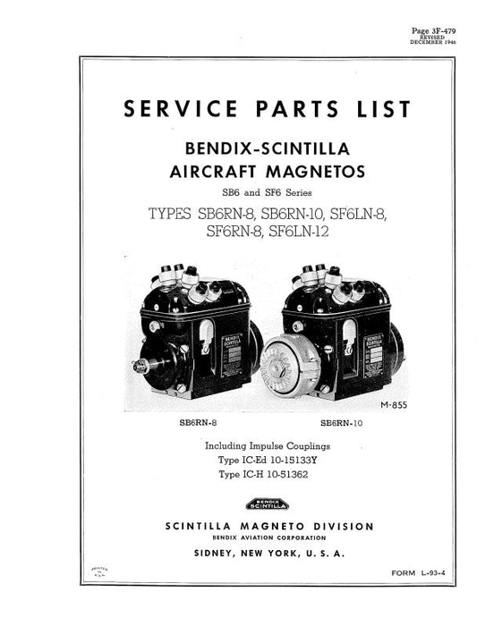 Bendix SB6RN-8,SB6RN-10 1946 Parts List (L-93-4)